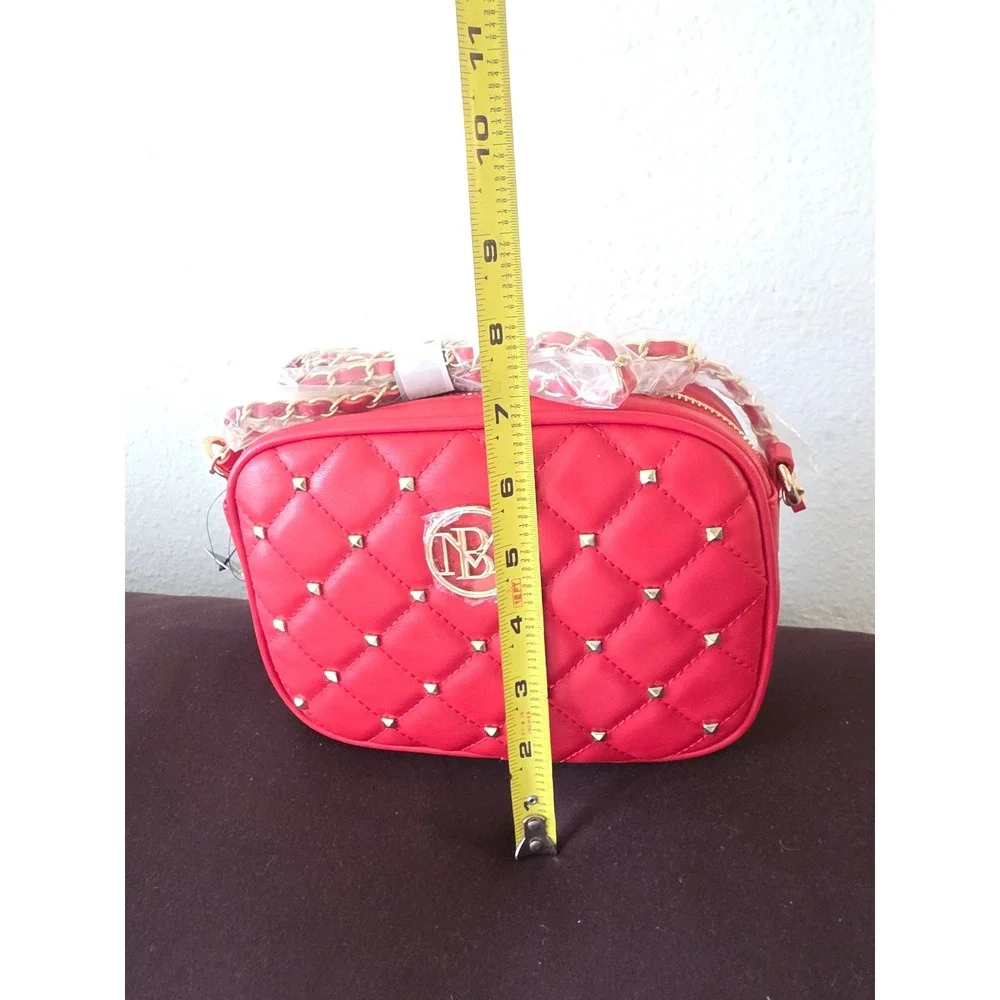 Studio Badgley Mischka Red Quilted Studded Camera Bag BM-4073 Crossbody